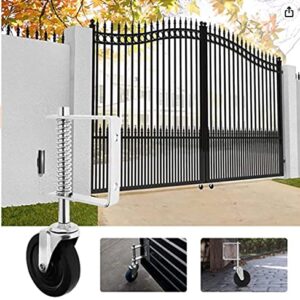 Spring Loaded Gate Caster 4”, Heavy Duty Gate Caster Wheel with Spring Loaded,Universal Mount Pate, 250-500 lbs Load Capacity, 4 Inches Rubber Wheel(Two PCS))