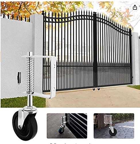 Spring Loaded Gate Caster 4”, Heavy Duty Gate Caster Wheel with Spring Loaded,Universal Mount Pate, 250-500 lbs Load Capacity, 4 Inches Rubber Wheel(Two PCS))