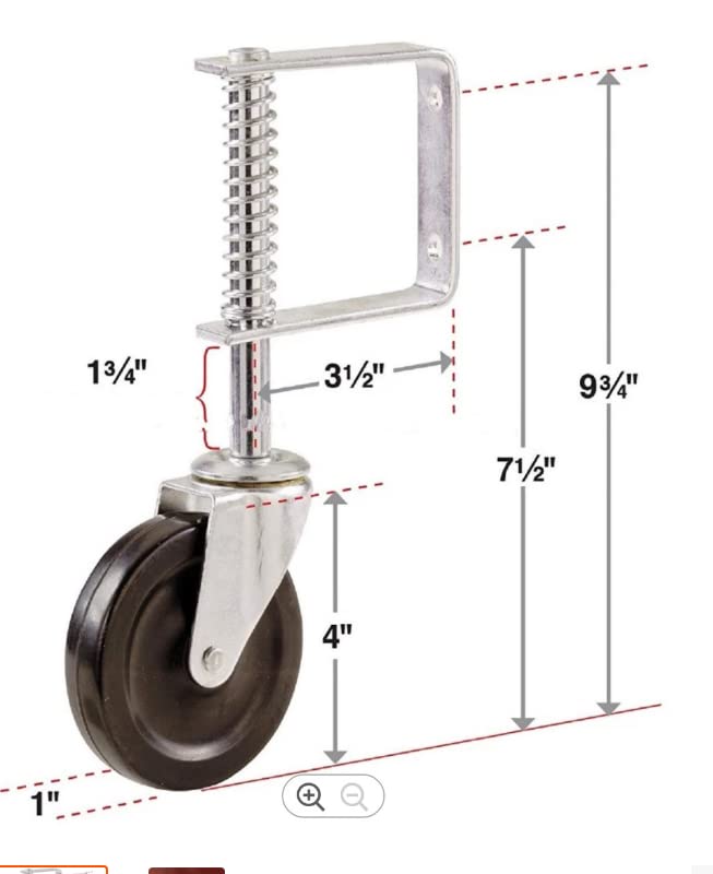 Spring Loaded Gate Caster 4”, Heavy Duty Gate Caster Wheel with Spring Loaded,Universal Mount Pate, 250-500 lbs Load Capacity, 4 Inches Rubber Wheel(Two PCS))