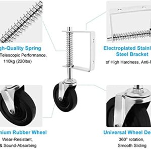 Spring Loaded Gate Caster 4”, Heavy Duty Gate Caster Wheel with Spring Loaded,Universal Mount Pate, 250-500 lbs Load Capacity, 4 Inches Rubber Wheel(Two PCS))