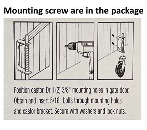 Spring Loaded Gate Caster 4”, Heavy Duty Gate Caster Wheel with Spring Loaded,Universal Mount Pate, 250-500 lbs Load Capacity, 4 Inches Rubber Wheel(Two PCS))
