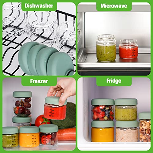 haakaa High Borosilicate Glass Baby Food Storage Jars with Silicone Lid-6 Set,4 oz Baby Food Storage Containers for Freezer&Microwave & Dishwasher Safe