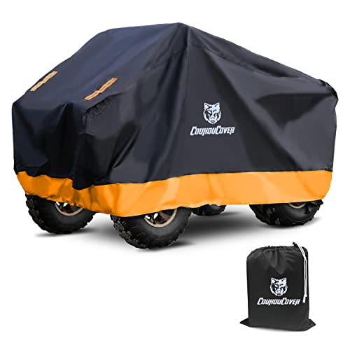 CoukouCover 300D Black Orange Waterproof ATV Cover, All Weather Outdoor ATV ATC Quad Bike Storage Protection ATV Cover (XL 82")