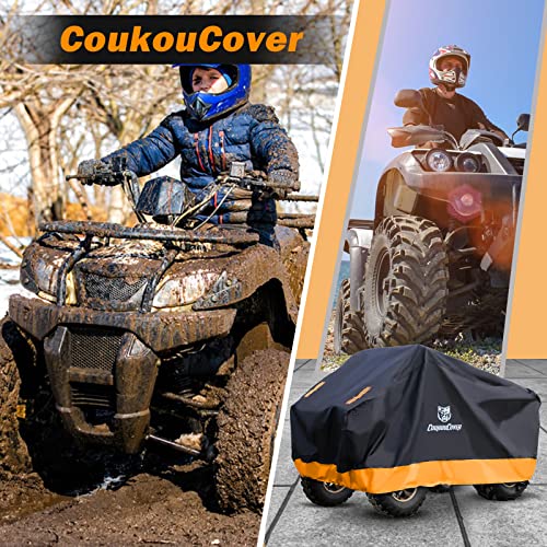 CoukouCover 300D Black Orange Waterproof ATV Cover, All Weather Outdoor ATV ATC Quad Bike Storage Protection ATV Cover (XL 82")