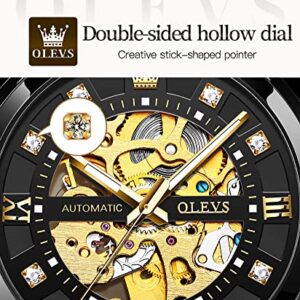 OLEVS Men’s Black Skeleton Watch Automatic Mechanical Self Winding Luxury Dress Stainless Steel Waterproof Luminous Wrist Watches