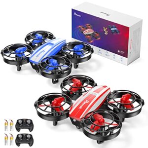 potensic 2 pack mini drones, rc quadcopter for kids beginners with ir battle mode, 3d flip, circle fly, self-rotate, 3 speeds, headless mode, altitude hold, flying toy gift for boys girls (red, blue)