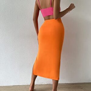 WDIRARA Women's Twist Front Split Thigh Bodycon Dress Cut Out Sleeveless Long Dresses Pink Orange XS