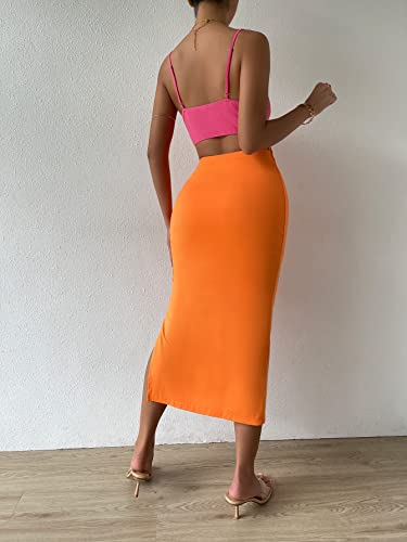 WDIRARA Women's Twist Front Split Thigh Bodycon Dress Cut Out Sleeveless Long Dresses Pink Orange XS