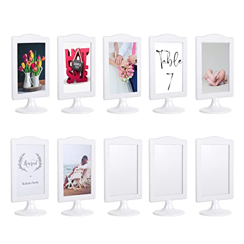 Myraculo Double Sided Standing Picture Frames 4x6 2 Side Frame Pedestal Picture Frames Bulk Plastic White Photo frames Set for Display (10 pack)