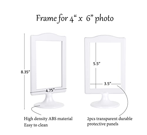 Myraculo Double Sided Standing Picture Frames 4x6 2 Side Frame Pedestal Picture Frames Bulk Plastic White Photo frames Set for Display (10 pack)