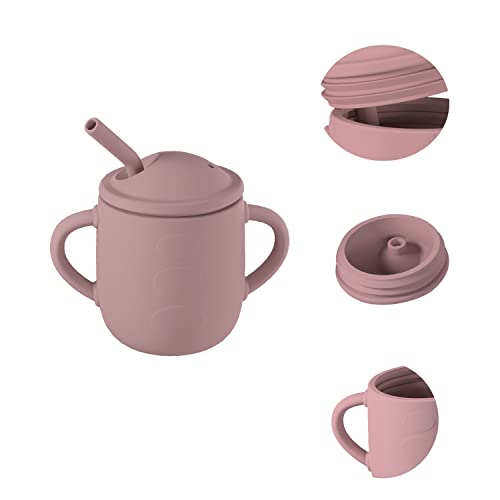 Linshuma Silicone Baby Cup, Toddler Straw Sippy Cup, Kids Trainer Cup, Open Cup for 6 Months+ Babies Training Cute 150ML Coffee