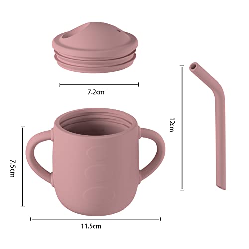 Linshuma Silicone Baby Cup, Toddler Straw Sippy Cup, Kids Trainer Cup, Open Cup for 6 Months+ Babies Training Cute 150ML Coffee