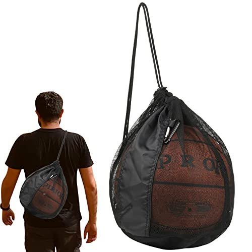 Cosmos Single Ball Bag Mesh Carry Bag Sport Game Ball Storage Bag Drawstring Sackpack Sling Back Bag for Carrying Basketball Volleyball Rugby Ball Soccer Football, Also as Swim Bag Gym Bag Sports Bag