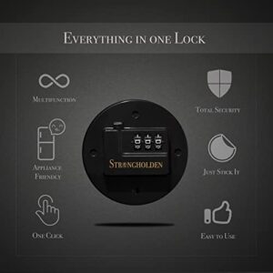 Refrigerator Lock Combination, Fridge Lock Combo - Take Care of Your Family with Strongholden - No Keys Needed - Just Stick It (Black & Round, 2pcs)