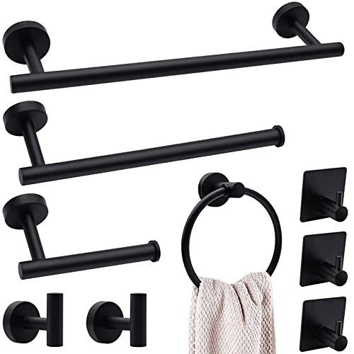 Lckppt 9-Piece Matte Black Bathroom Hardware Accessories Set, Bath Towel Bar Set, Towel Racks for Bathroom Wall, Stainless Steel