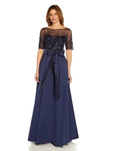 adrianna papell women's beaded mesh and taffeta gown, navy, 10