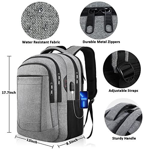 Large Travel Backpack, Laptop Backpack Men, TSA Airline Approved Backpack 40L, Anti Theft Waterproof Business College Computer Bag with USB Charging Port & Headphone Hole Fits 15.6 Inch Laptop, Grey