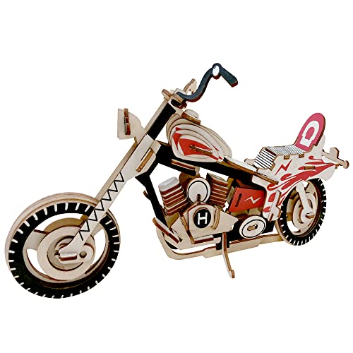 3D Wooden Puzzle - Motorcycle Wooden Crafts Assembly Building Model - Mechanical Car Model Kits - Wood DIY Brain Teaser Puzzle for Adults and Teens Boys Girls (Motorcycle)