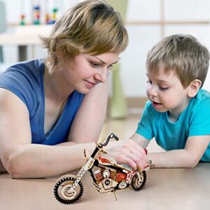 3D Wooden Puzzle - Motorcycle Wooden Crafts Assembly Building Model - Mechanical Car Model Kits - Wood DIY Brain Teaser Puzzle for Adults and Teens Boys Girls (Motorcycle)