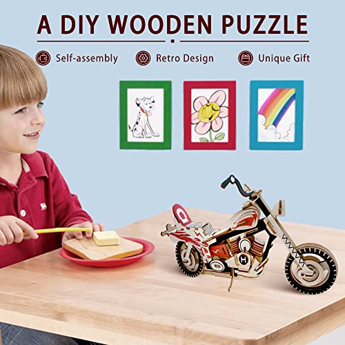 3D Wooden Puzzle - Motorcycle Wooden Crafts Assembly Building Model - Mechanical Car Model Kits - Wood DIY Brain Teaser Puzzle for Adults and Teens Boys Girls (Motorcycle)