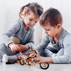 3D Wooden Puzzle - Motorcycle Wooden Crafts Assembly Building Model - Mechanical Car Model Kits - Wood DIY Brain Teaser Puzzle for Adults and Teens Boys Girls (Motorcycle)