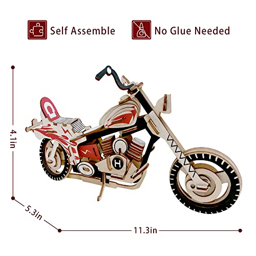 3D Wooden Puzzle - Motorcycle Wooden Crafts Assembly Building Model - Mechanical Car Model Kits - Wood DIY Brain Teaser Puzzle for Adults and Teens Boys Girls (Motorcycle)