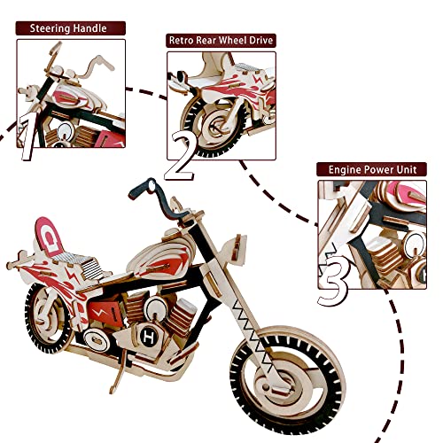 3D Wooden Puzzle - Motorcycle Wooden Crafts Assembly Building Model - Mechanical Car Model Kits - Wood DIY Brain Teaser Puzzle for Adults and Teens Boys Girls (Motorcycle)