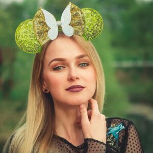 UNDEHAAC Bows Mouse Ears Headband - 2 Pcs Cute Sequin Headband for Women and Girls, Suitable for Halloween Variety Holiday Party Favors Gift and Cosplay Role Play(Green Blue)