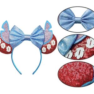 UNDEHAAC Bows Mouse Ears Headband - 2 Pcs Cute Sequin Headband for Women and Girls, Suitable for Halloween Variety Holiday Party Favors Gift and Cosplay Role Play(Green Blue)