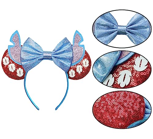 UNDEHAAC Bows Mouse Ears Headband - 2 Pcs Cute Sequin Headband for Women and Girls, Suitable for Halloween Variety Holiday Party Favors Gift and Cosplay Role Play(Green Blue)