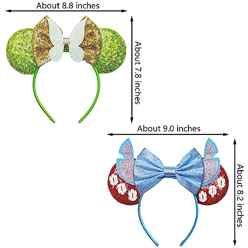 UNDEHAAC Bows Mouse Ears Headband - 2 Pcs Cute Sequin Headband for Women and Girls, Suitable for Halloween Variety Holiday Party Favors Gift and Cosplay Role Play(Green Blue)