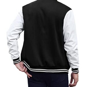 COOFANDY Men Fashion Varsity Jackets Leather Sleeve Slim Fit College Baseball Letterman Bomber Coat, Pure Black, XX-Large