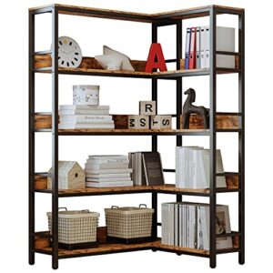 ironck industrial bookshelves 5 tiers corner bookcases with baffles etagere shelf storage rack with metal frame for living room home office