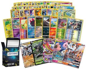 lightning card collection's ultra rare bundle- 50 cards that inculdes (4 foil cards and rare cards, 1 random legendary ultra-rare card) and a deckbox compatible with pokemon cards