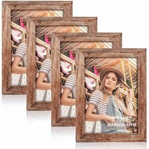 warecorderm 5x7 picture frames set of 4 - high definition glass new patten frame - wall mounting frame horizontal vertical format, brown