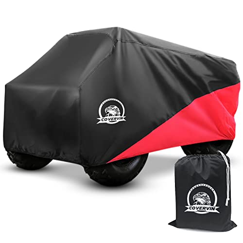 COVERVIN ATV Cover, Heavy-Duty Waterproof Oxford Fabric Protective 4 Wheeler Quad Cover Durable All-Weather, for 82-Inch Most Four-Axle Vehicles,Kawasaki Honda Polaris Yamaha (XL, Red)