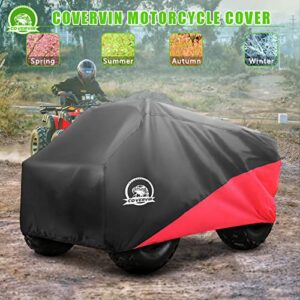 COVERVIN ATV Cover, Heavy-Duty Waterproof Oxford Fabric Protective 4 Wheeler Quad Cover Durable All-Weather, for 82-Inch Most Four-Axle Vehicles,Kawasaki Honda Polaris Yamaha (XL, Red)