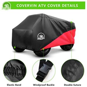 COVERVIN ATV Cover, Heavy-Duty Waterproof Oxford Fabric Protective 4 Wheeler Quad Cover Durable All-Weather, for 82-Inch Most Four-Axle Vehicles,Kawasaki Honda Polaris Yamaha (XL, Red)