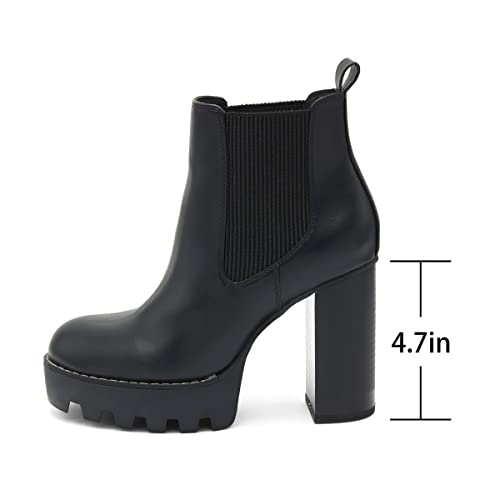 REDTOP Platform Chelsea Boots High Heel Chunky Block Fashion Ankle Boots Elastic Gore Women's Lug Sole Booties