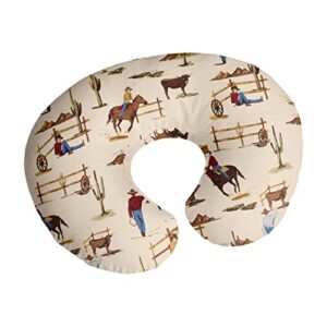 sweet jojo designs wild west cowboy nursing pillow cover breastfeeding pillowcase for newborn infant bottle or breast feeding (pillow not included) - red blue tan western southern country horse