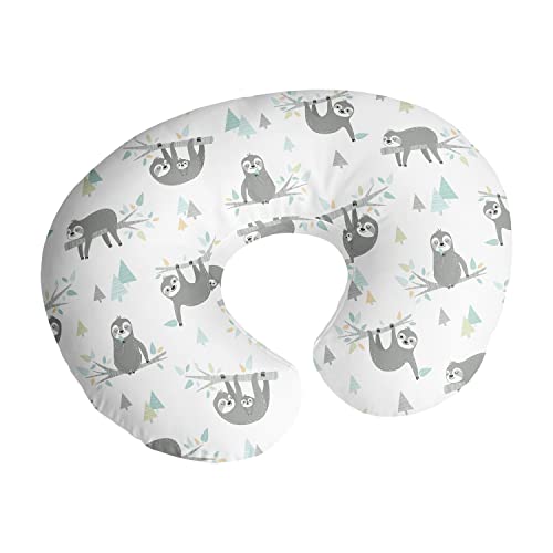 Sweet Jojo Designs Blue Jungle Sloth Nursing Pillow Cover Breastfeeding Pillowcase for Newborn Infant Bottle Breast Feeding Pillow NOT Included Turquoise Green Tropical Botanical Rainforest Animal