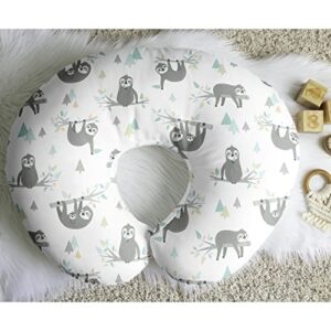 Sweet Jojo Designs Blue Jungle Sloth Nursing Pillow Cover Breastfeeding Pillowcase for Newborn Infant Bottle Breast Feeding Pillow NOT Included Turquoise Green Tropical Botanical Rainforest Animal