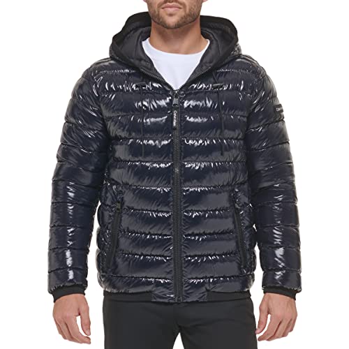 Calvin Klein Men's Hooded Super Shine Puffer Jacket, Navy, Small