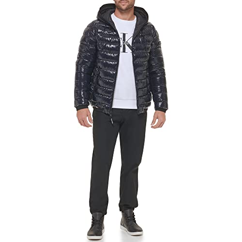 Calvin Klein Men's Hooded Super Shine Puffer Jacket, Navy, Small