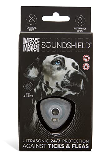 Max & Molly Pest Prevention for Dogs & Puppies of Any Size, Shield Tag for Dog Collar, Safe and Easy Pet Defense Through Soundshield Ultrasonic Tech (Black)