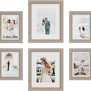 Povrgive Picture Frames Set of 10 Wood Grain, Bulk MDF Frames for 8x10, 5x7, 4x6 Photos Real Glass for Wall or Tabletop