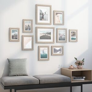 Povrgive Picture Frames Set of 10 Wood Grain, Bulk MDF Frames for 8x10, 5x7, 4x6 Photos Real Glass for Wall or Tabletop