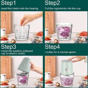 Portable Cordless Electric Baby Food Processor/Mini Food Chopper Rechargeable 150W/1200mAh 2 Glass Cups 10oz/20oz Containers for Vegetable/Fruit/Meat, Baby Foods Container with Silicone Baby Spoon for Dicing, Mincing and Puree (2 cups included）