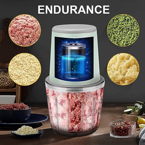 Portable Cordless Electric Baby Food Processor/Mini Food Chopper Rechargeable 150W/1200mAh 2 Glass Cups 10oz/20oz Containers for Vegetable/Fruit/Meat, Baby Foods Container with Silicone Baby Spoon for Dicing, Mincing and Puree (2 cups included）