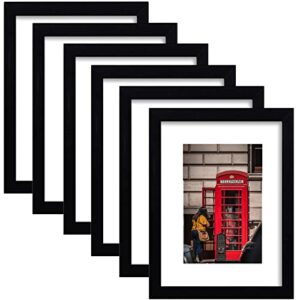 pwtako 11x14 picture frame set of 6, display pictures 8x10 with mat or 11x14 without mat for wall mounting,black